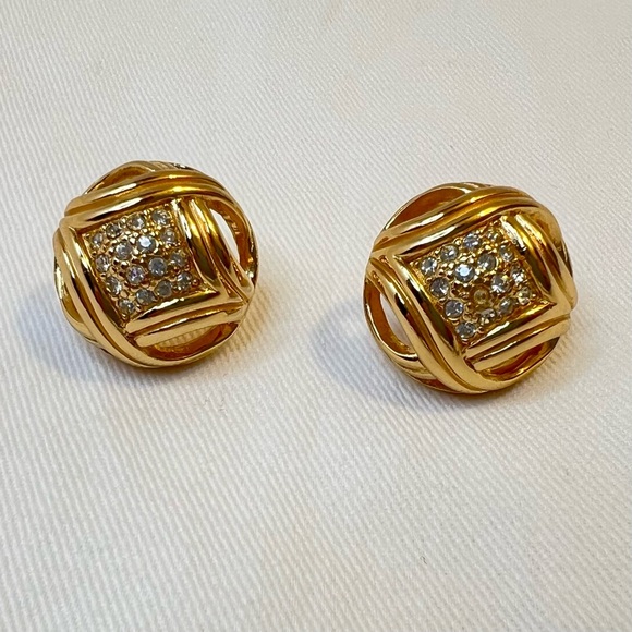 Auth Christian DIOR Pierced Earrings • Globe Diamantés Pierced GP Authentic - Picture 7 of 15